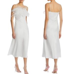 NWT Line & Dot Kimi Sleeveless Feather Trim Midi Dress White